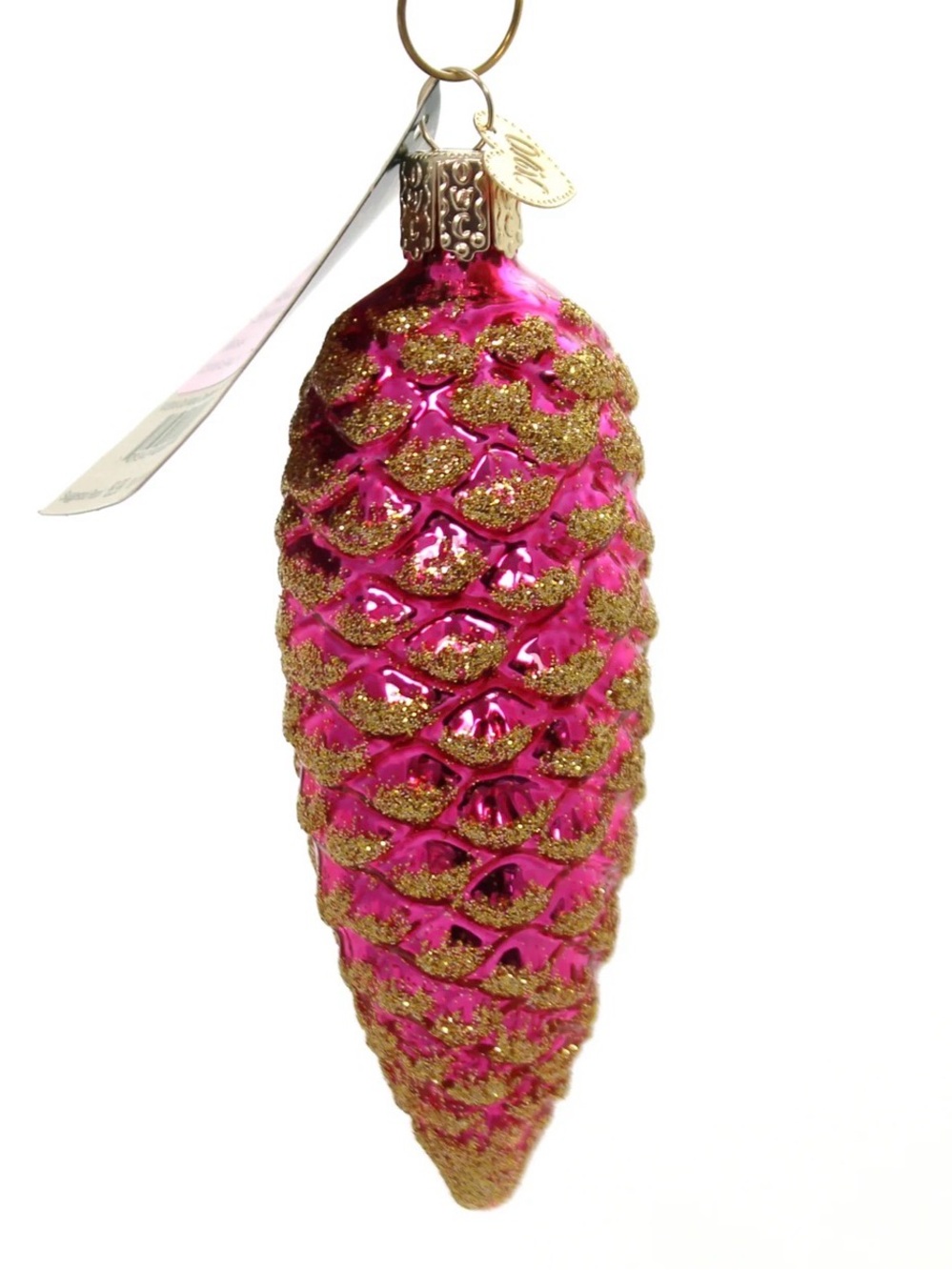 Old World Christmas Shimmering Pine Cone Ornament Pink Gold Glitter NWT